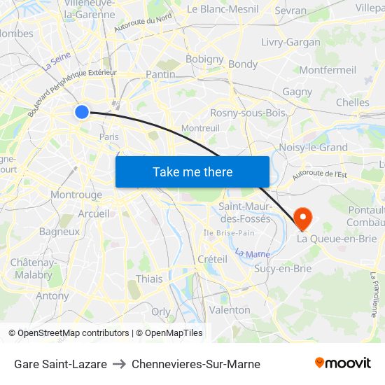 Gare Saint-Lazare to Chennevieres-Sur-Marne map