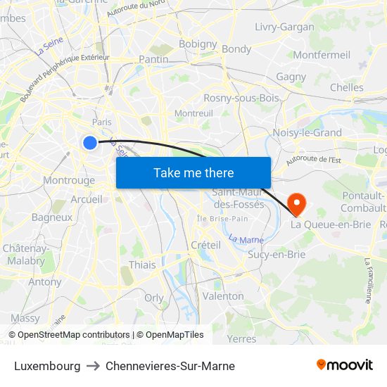 Luxembourg to Chennevieres-Sur-Marne map