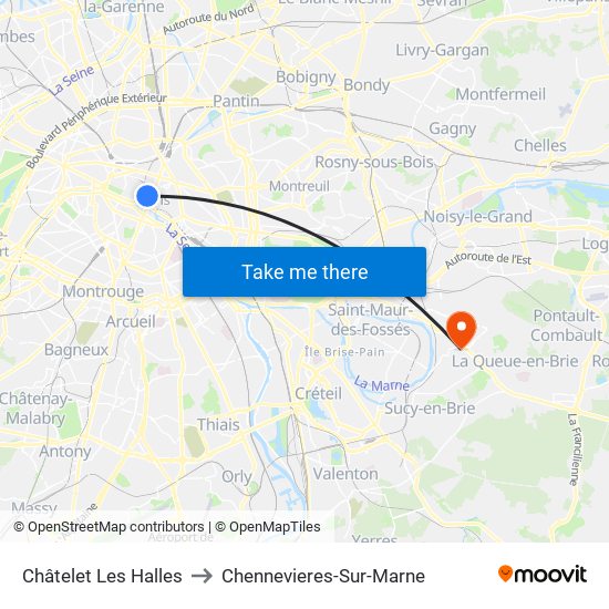 Châtelet Les Halles to Chennevieres-Sur-Marne map
