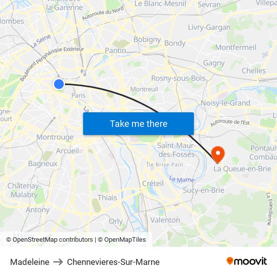 Madeleine to Chennevieres-Sur-Marne map