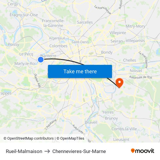 Rueil-Malmaison to Chennevieres-Sur-Marne map