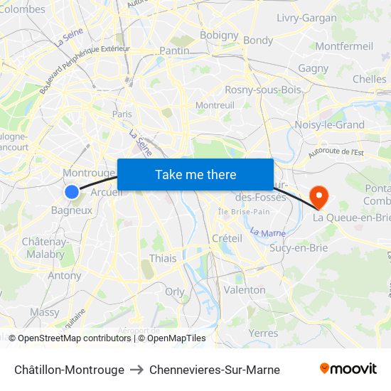Châtillon-Montrouge to Chennevieres-Sur-Marne map