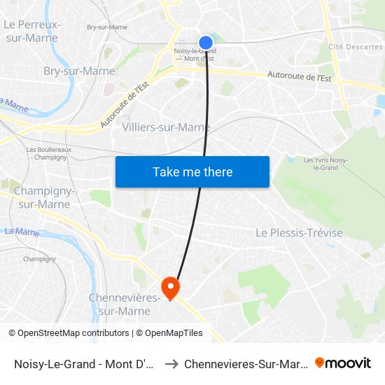 Noisy-Le-Grand - Mont D'Est to Chennevieres-Sur-Marne map