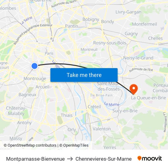 Montparnasse-Bienvenue to Chennevieres-Sur-Marne map