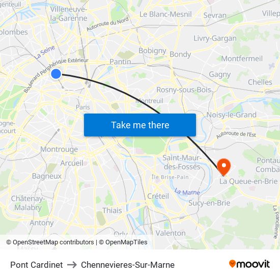 Pont Cardinet to Chennevieres-Sur-Marne map