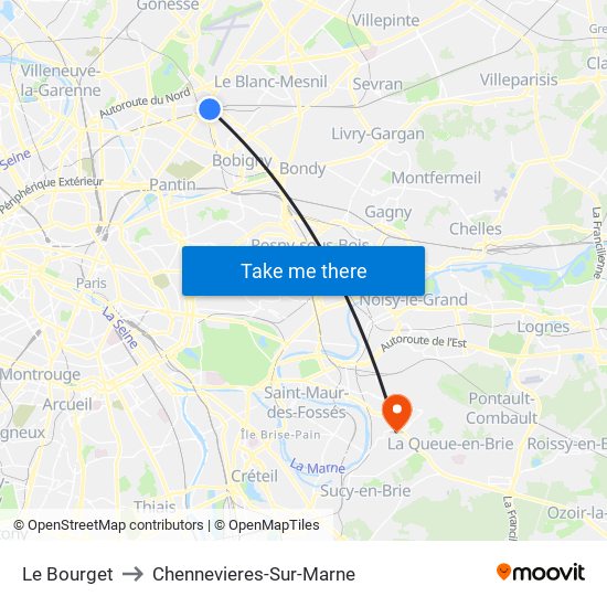 Le Bourget to Chennevieres-Sur-Marne map