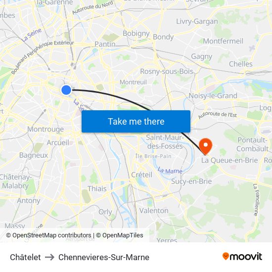 Châtelet to Chennevieres-Sur-Marne map