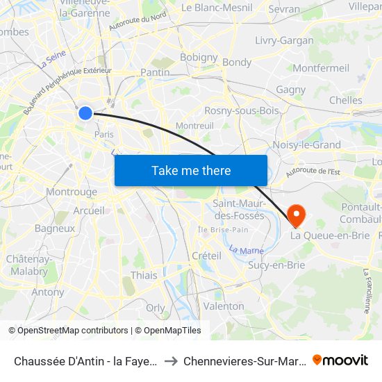 Chaussée D'Antin - la Fayette to Chennevieres-Sur-Marne map