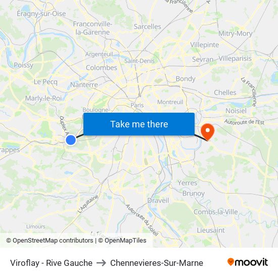 Viroflay - Rive Gauche to Chennevieres-Sur-Marne map