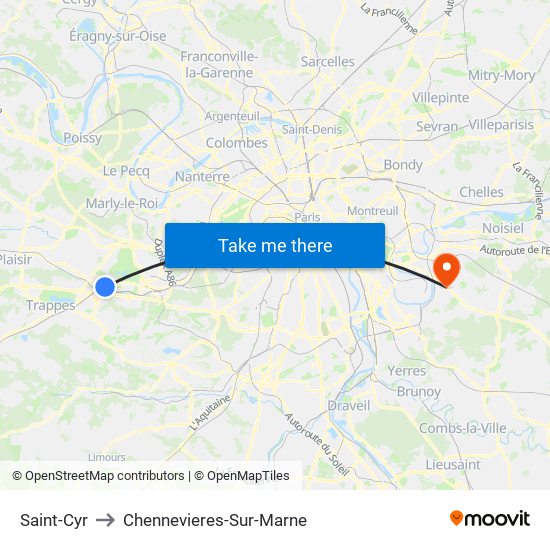 Saint-Cyr to Chennevieres-Sur-Marne map