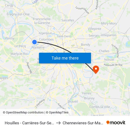 Houilles - Carrières-Sur-Seine to Chennevieres-Sur-Marne map