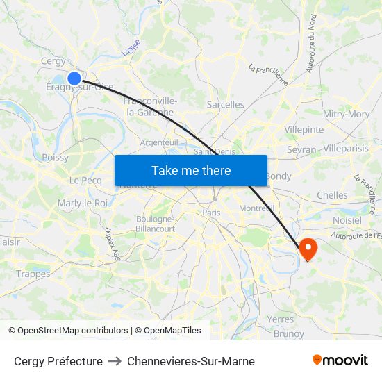 Cergy Préfecture to Chennevieres-Sur-Marne map