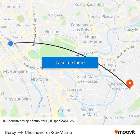 Bercy to Chennevieres-Sur-Marne map