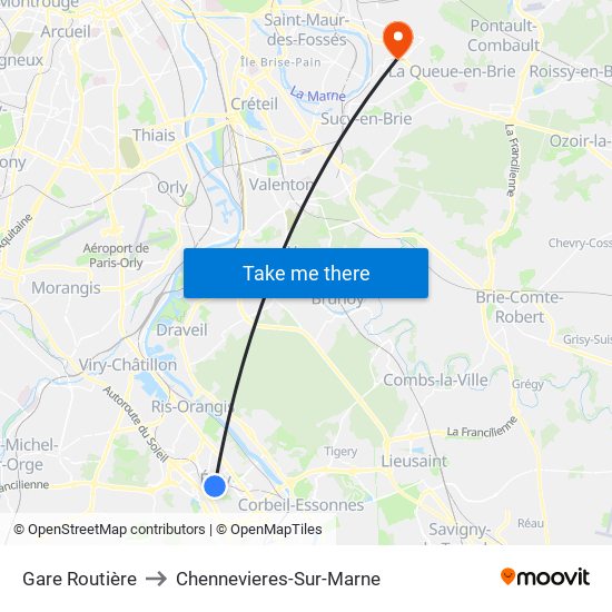 Gare Routière to Chennevieres-Sur-Marne map