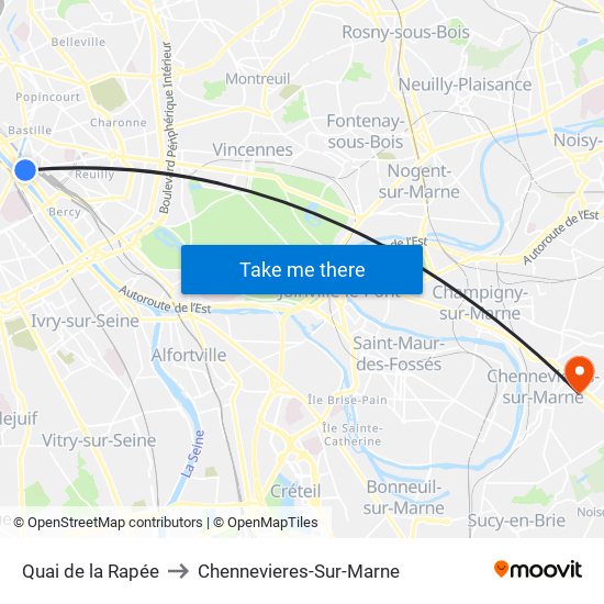 Quai de la Rapée to Chennevieres-Sur-Marne map