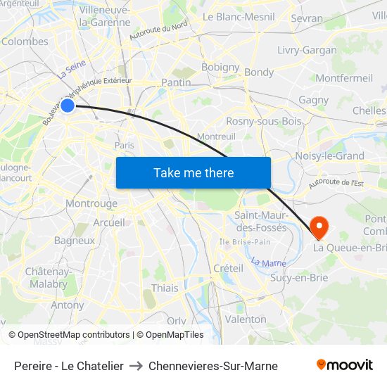 Pereire - Le Chatelier to Chennevieres-Sur-Marne map