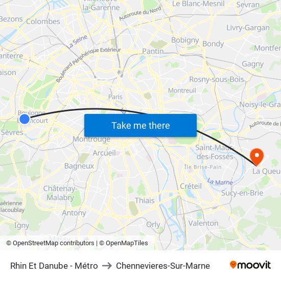 Rhin Et Danube - Métro to Chennevieres-Sur-Marne map