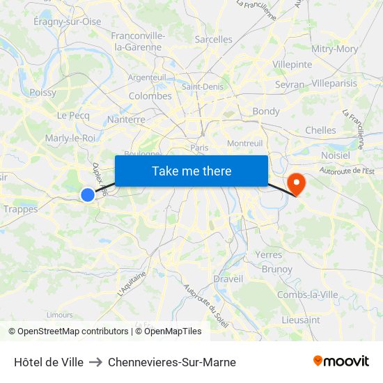 Hôtel de Ville to Chennevieres-Sur-Marne map