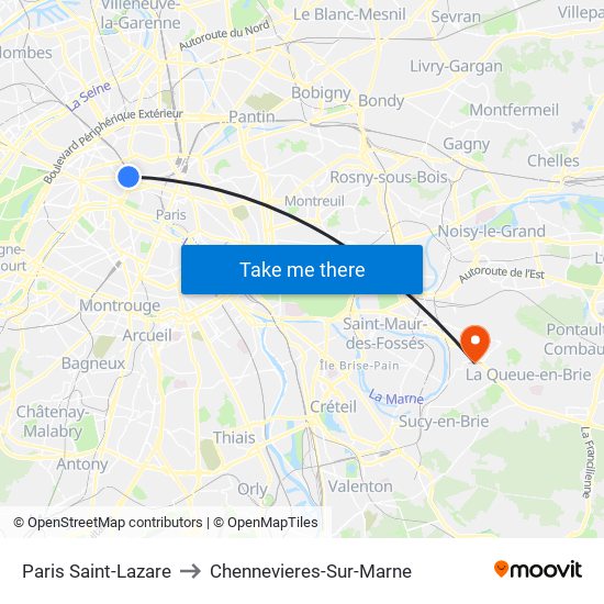 Paris Saint-Lazare to Chennevieres-Sur-Marne map