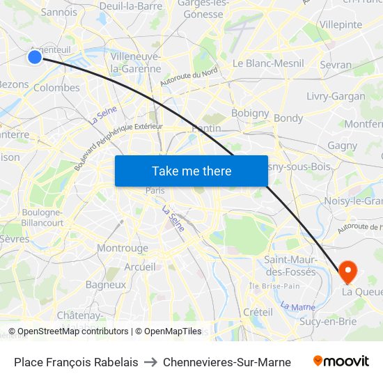 Place François Rabelais to Chennevieres-Sur-Marne map