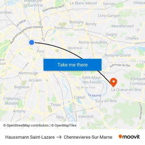 Haussmann Saint-Lazare to Chennevieres-Sur-Marne map