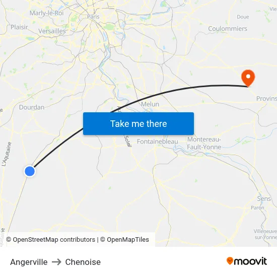 Angerville to Chenoise map