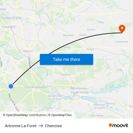 Arbonne-La-Foret to Chenoise map