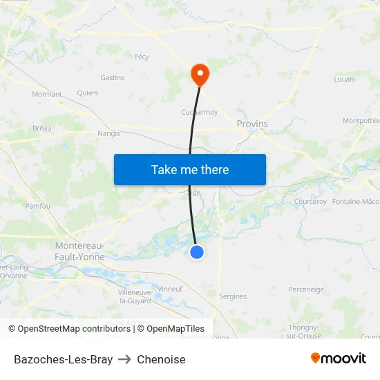 Bazoches-Les-Bray to Chenoise map