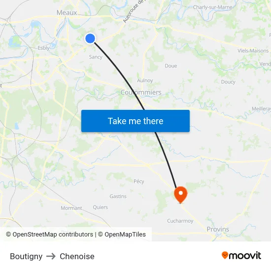Boutigny to Chenoise map