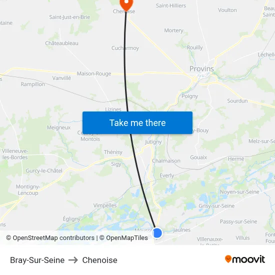 Bray-Sur-Seine to Chenoise map