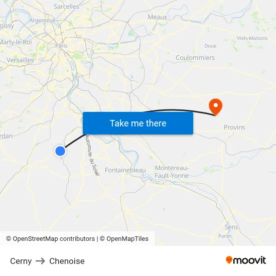 Cerny to Chenoise map