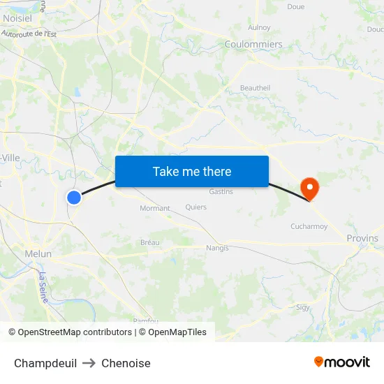 Champdeuil to Chenoise map