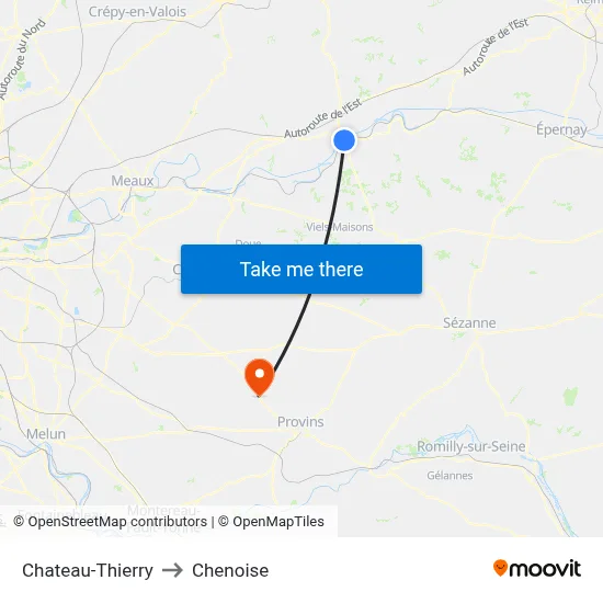 Chateau-Thierry to Chenoise map