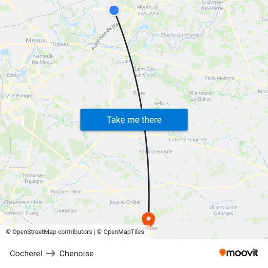 Cocherel to Chenoise map