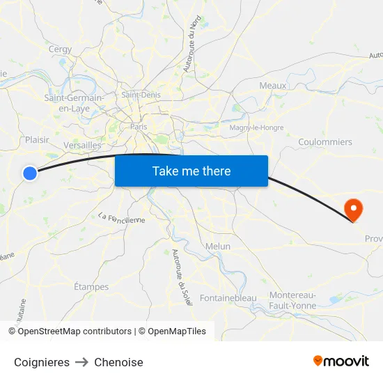 Coignieres to Chenoise map