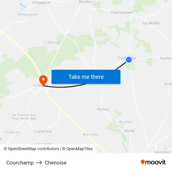 Courchamp to Chenoise map