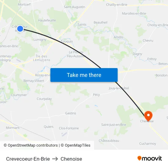 Crevecoeur-En-Brie to Chenoise map