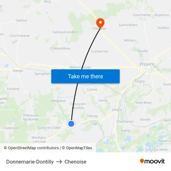 Donnemarie-Dontilly to Chenoise map