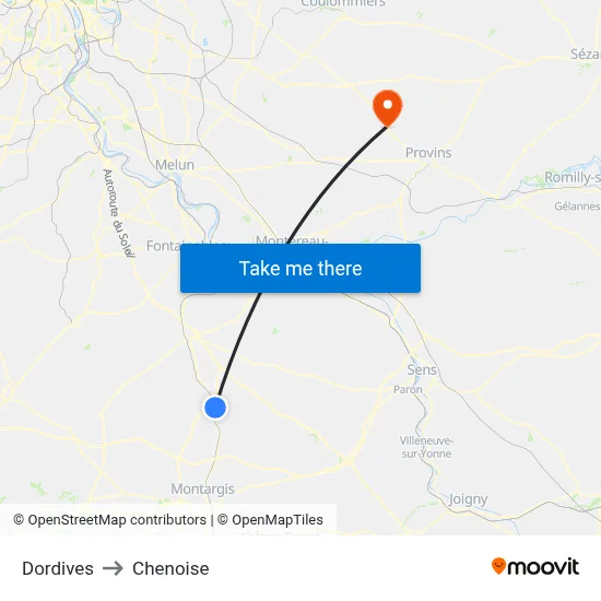 Dordives to Chenoise map