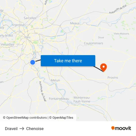 Draveil to Chenoise map