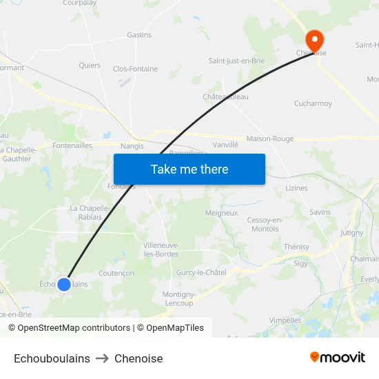 Echouboulains to Chenoise map