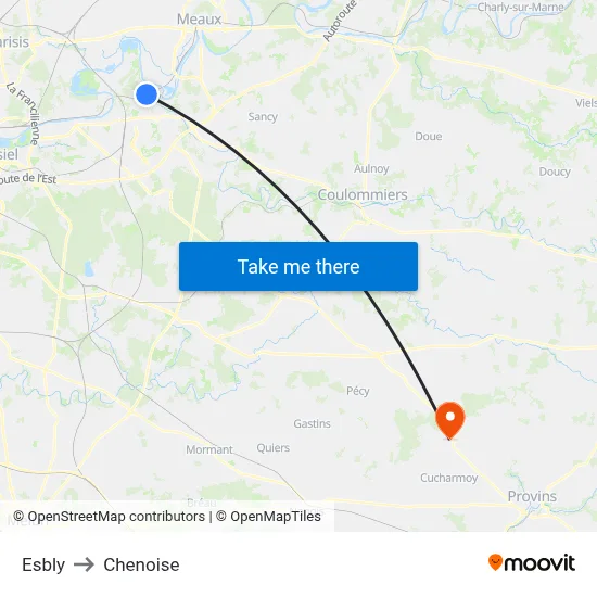 Esbly to Chenoise map