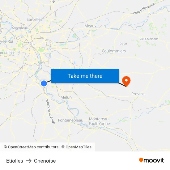 Etiolles to Chenoise map
