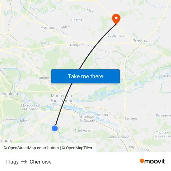 Flagy to Chenoise map