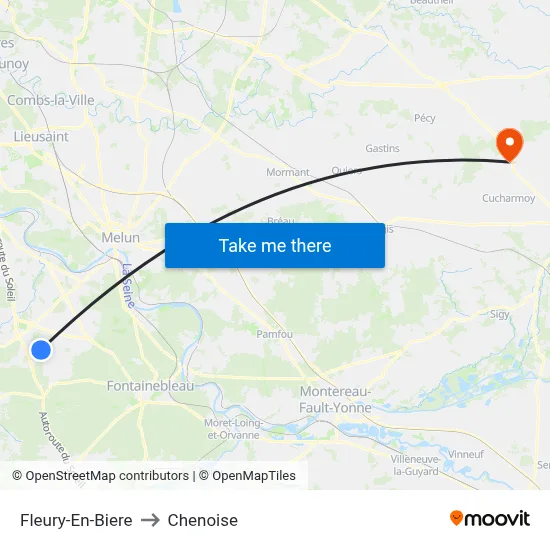 Fleury-En-Biere to Chenoise map