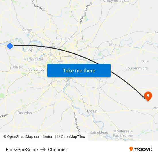 Flins-Sur-Seine to Chenoise map