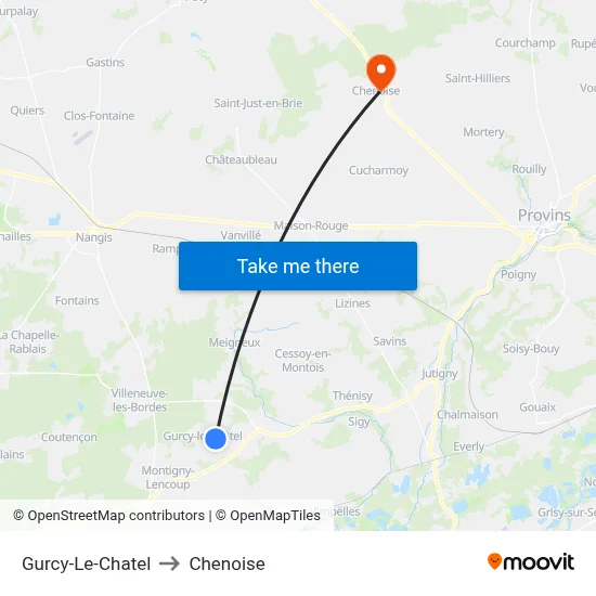 Gurcy-Le-Chatel to Chenoise map