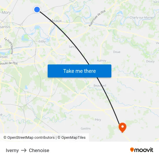 Iverny to Chenoise map