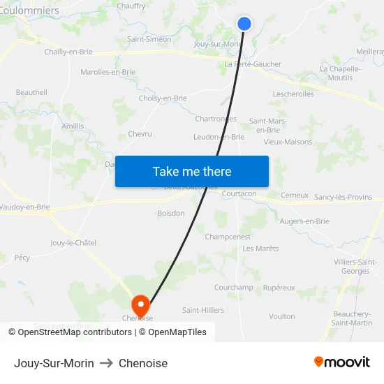 Jouy-Sur-Morin to Chenoise map