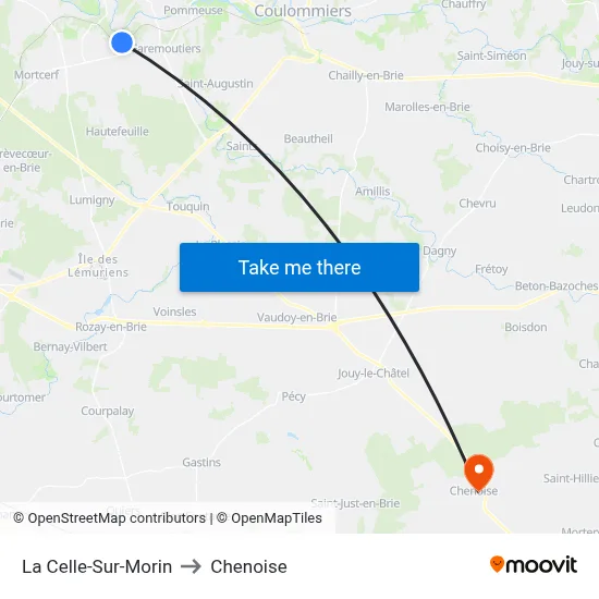 La Celle-Sur-Morin to Chenoise map